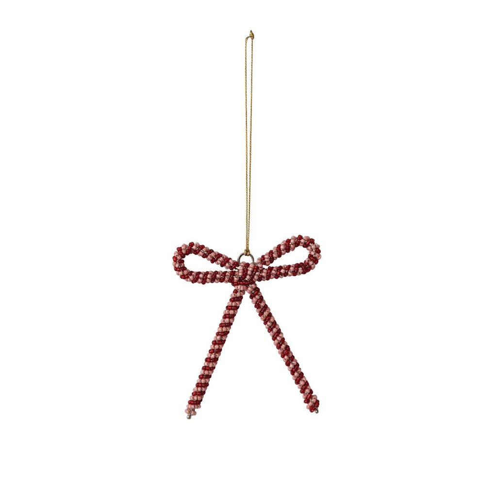 Glass Beaded Red & Pink Metal Bow Ornamnet