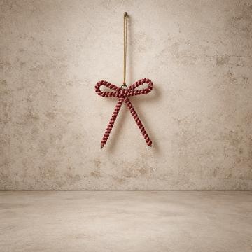 Glass Beaded Red & Pink Metal Bow Ornamnet