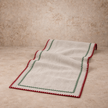 Natural Woven Table Runner with Ric Rac Trim