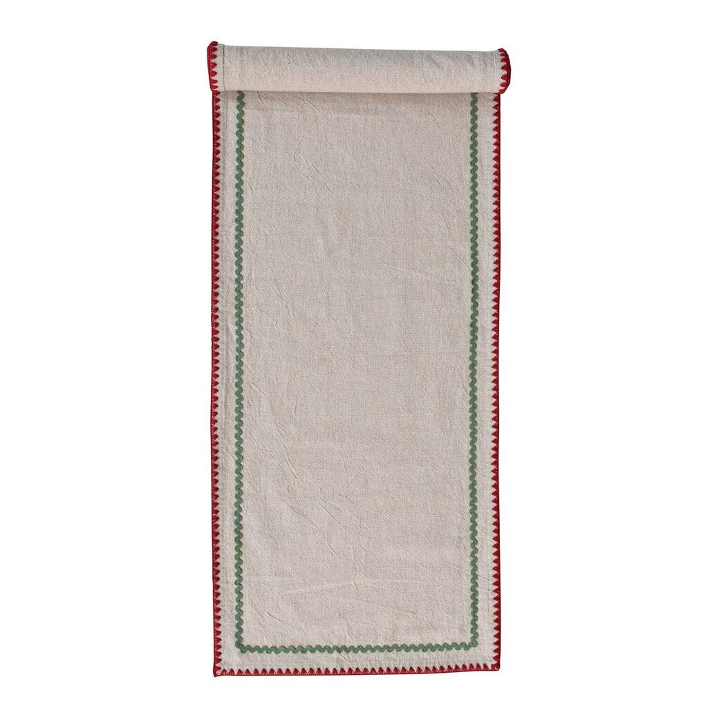 Natural Woven Table Runner with Ric Rac Trim