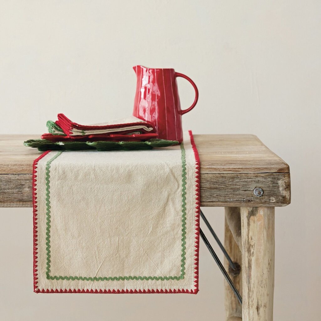 Natural Woven Table Runner with Ric Rac Trim