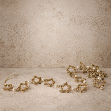 Gold Glass Beaded Hollow Stars Garland with Faux Pearls