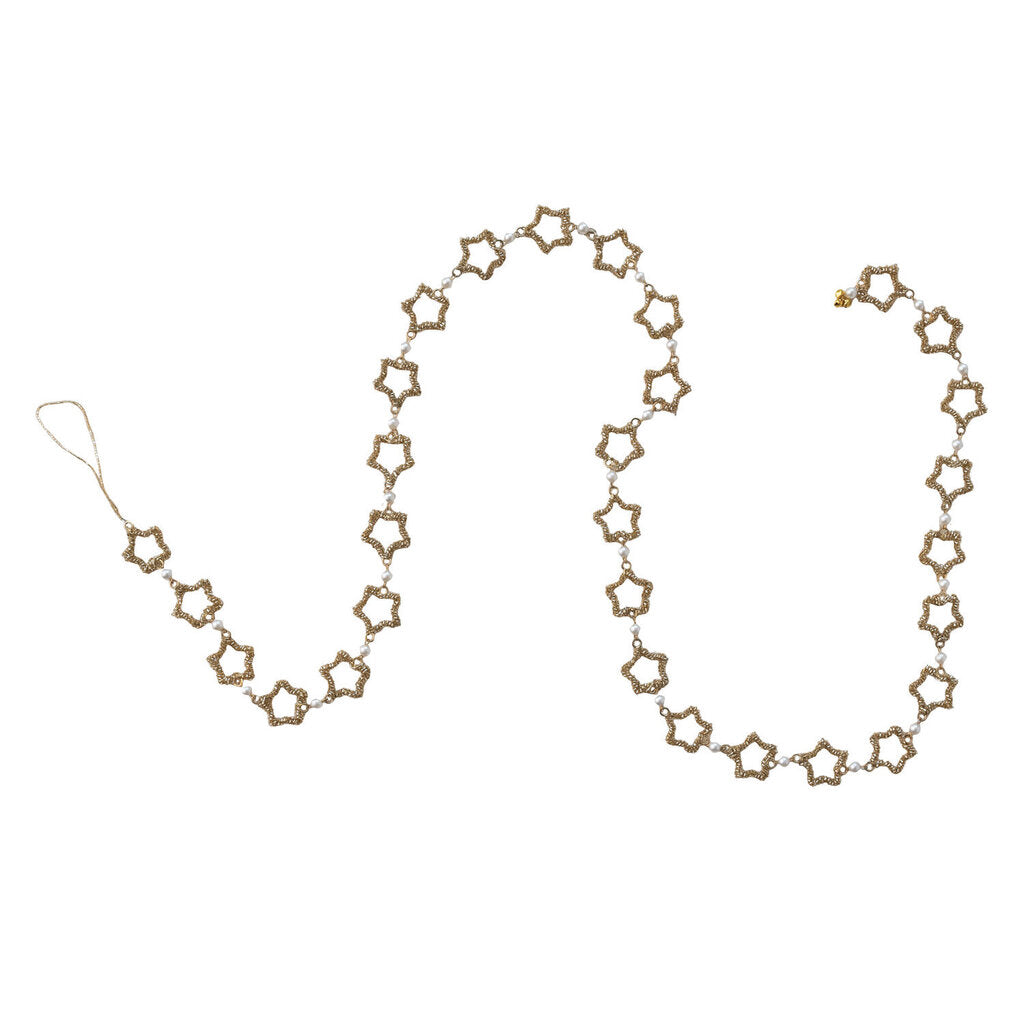 Gold Glass Beaded Hollow Stars Garland with Faux Pearls