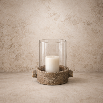 Cement Base + Glass Candle Holder