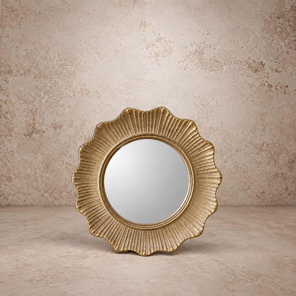Round Scalloped Gold Edge Mirror