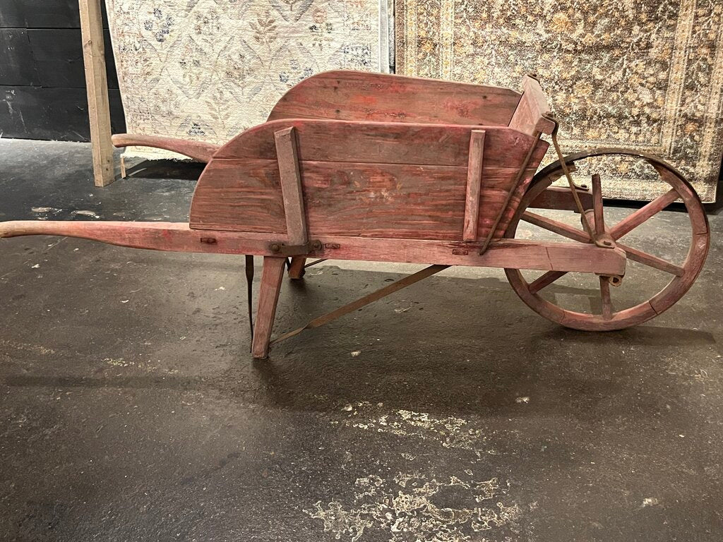 Amazing Old Red Wooden Wheelbarrow