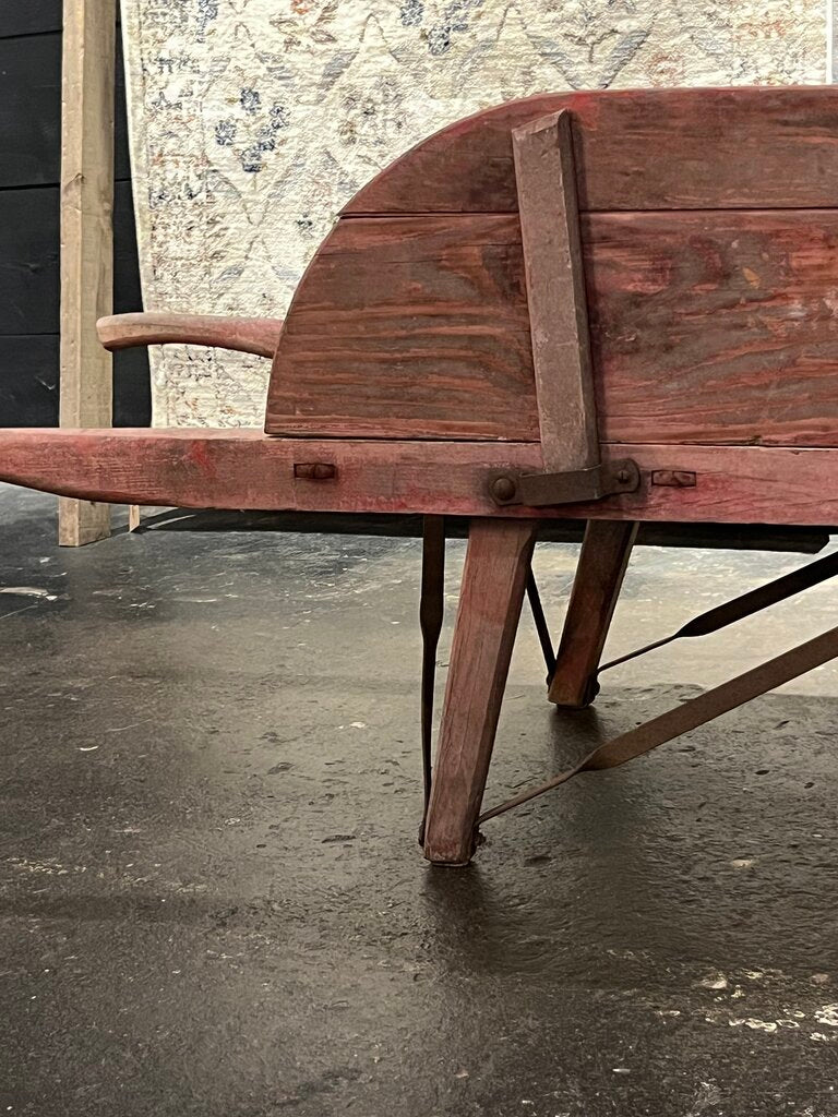 Amazing Old Red Wooden Wheelbarrow