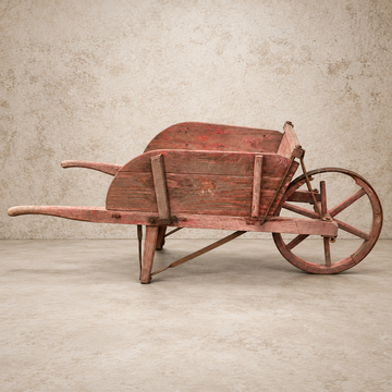 Amazing Old Red Wooden Wheelbarrow