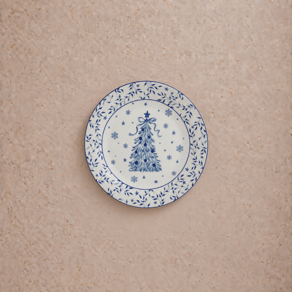 White + Blue Stoneware Tree Plate