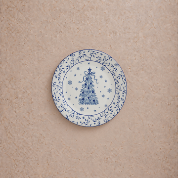 White + Blue Stoneware Tree Plate