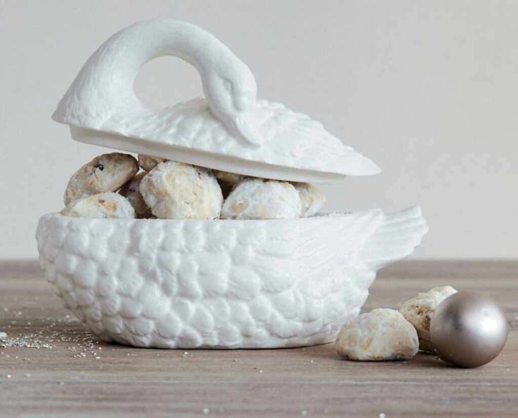 Resting Swan Shaped Stoneware Jar w/ Lid
