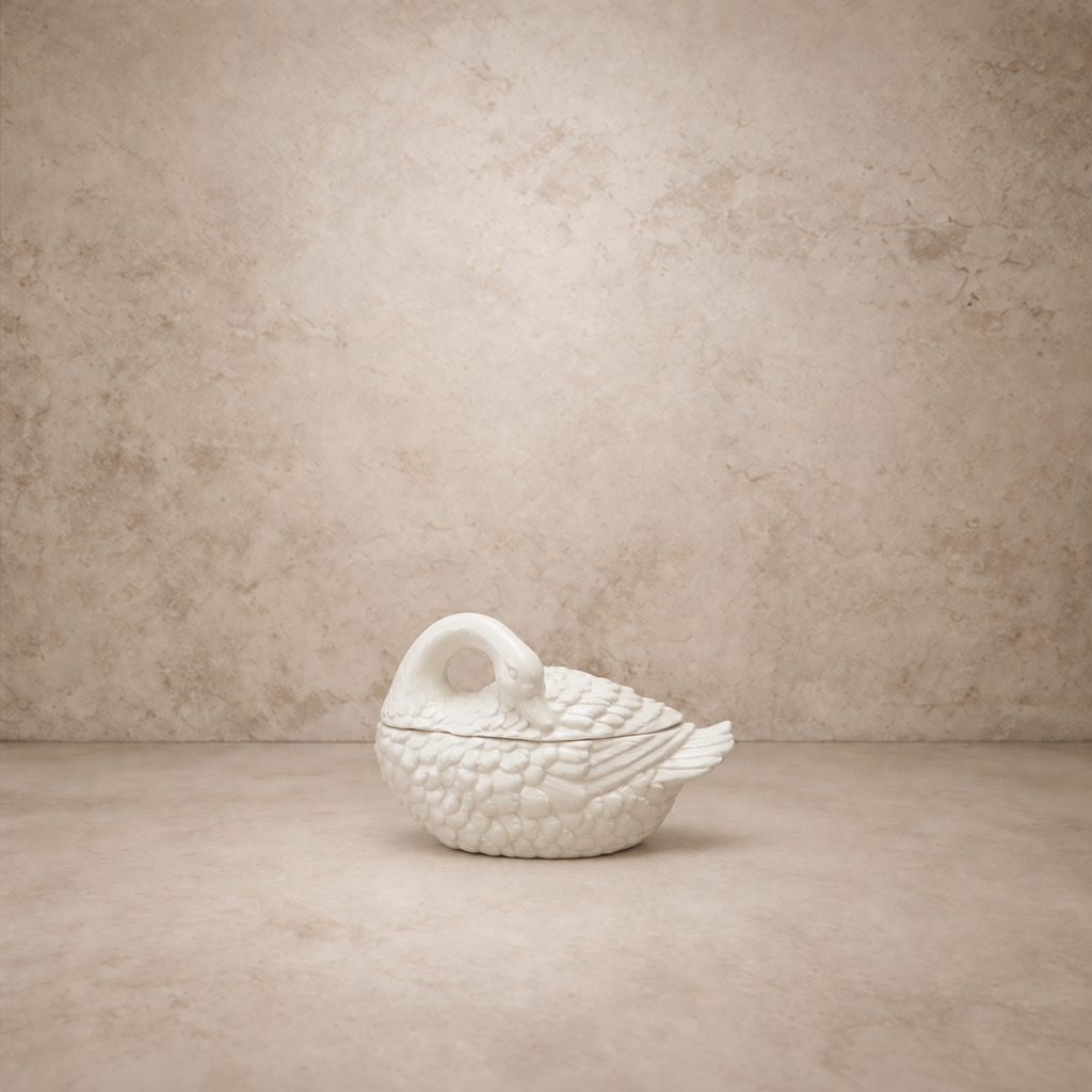 Resting Swan Shaped Stoneware Jar w/ Lid