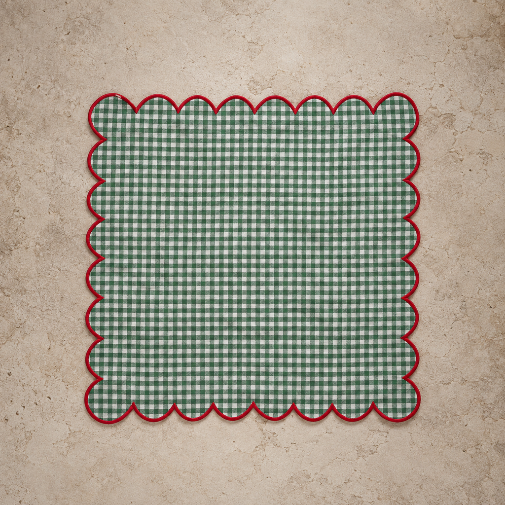 Scalloped Stitched Edge Green & White Napkin