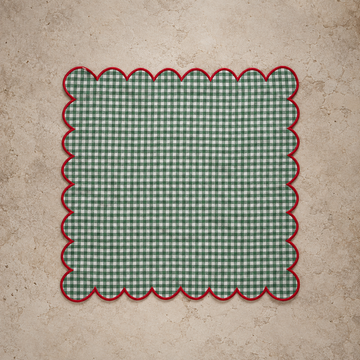 Scalloped Stitched Edge Green & White Napkin