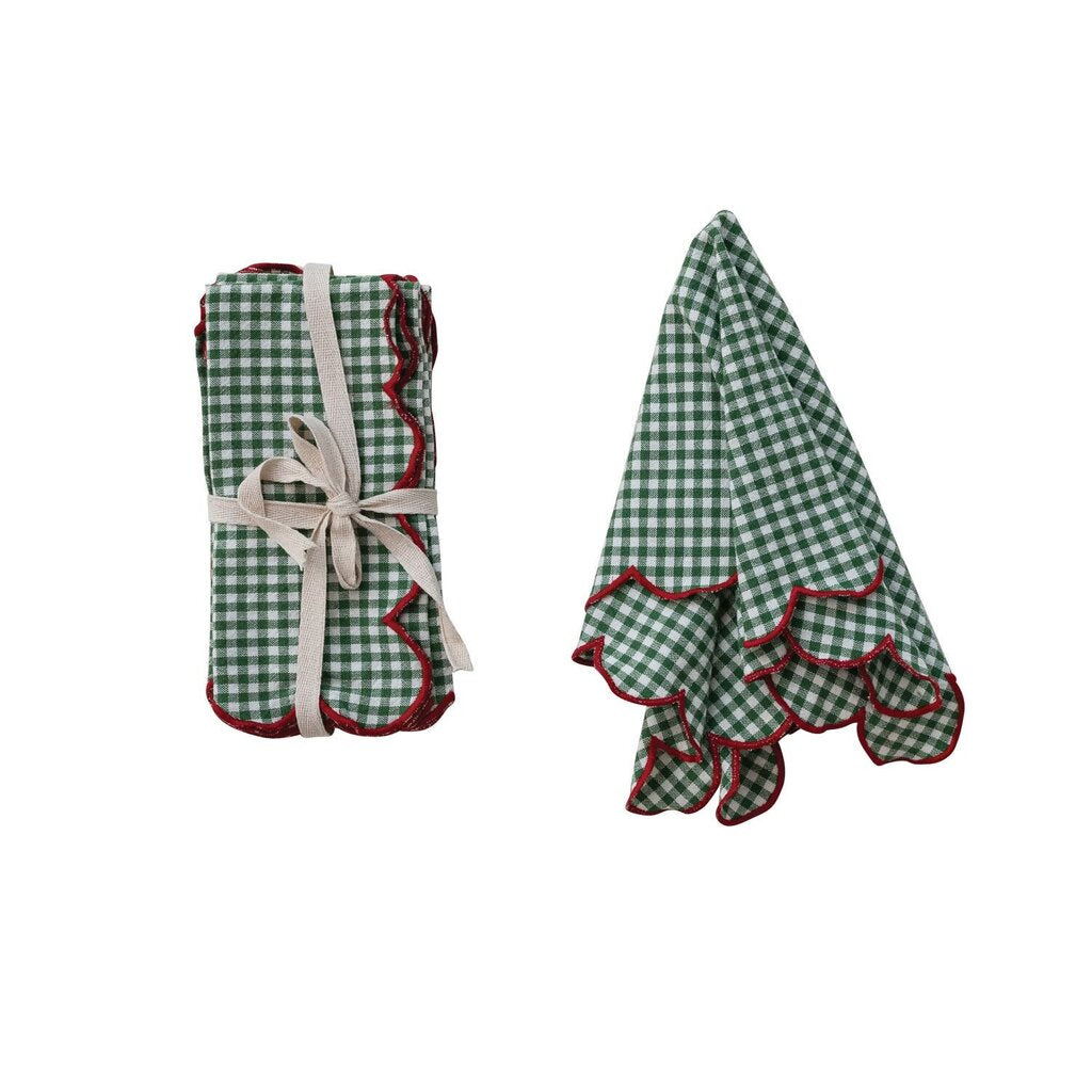 Scalloped Stitched Edge Green & White Napkin
