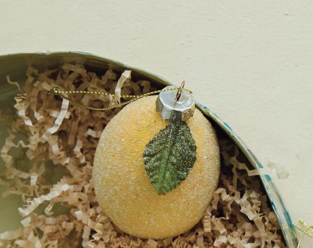 Glass Lemon w/ Glitter Ornament