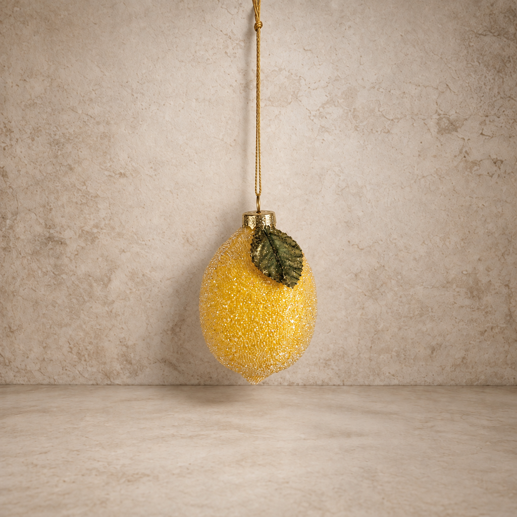 Glass Lemon w/ Glitter Ornament