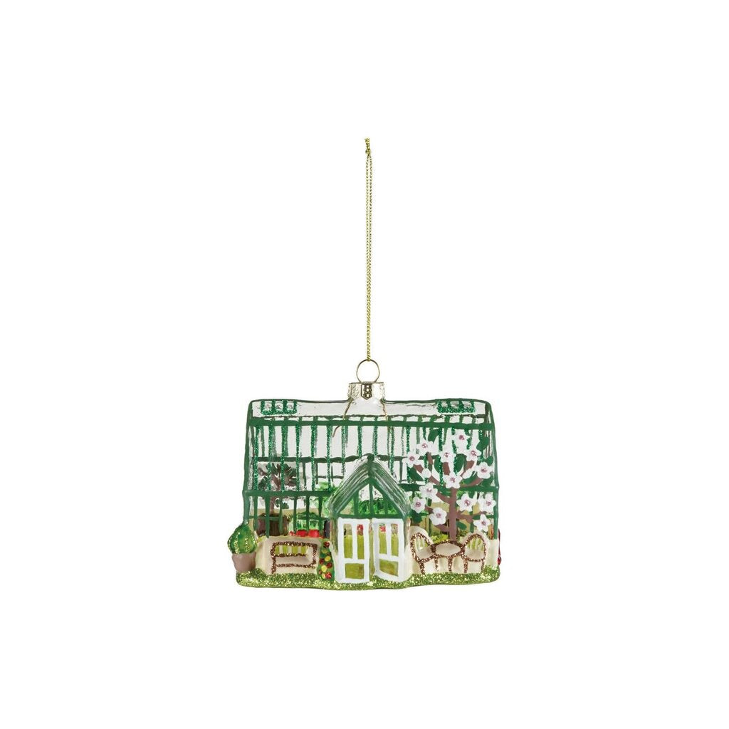 Hand Painted Glass Greenhouse Ornament w/ Glitter