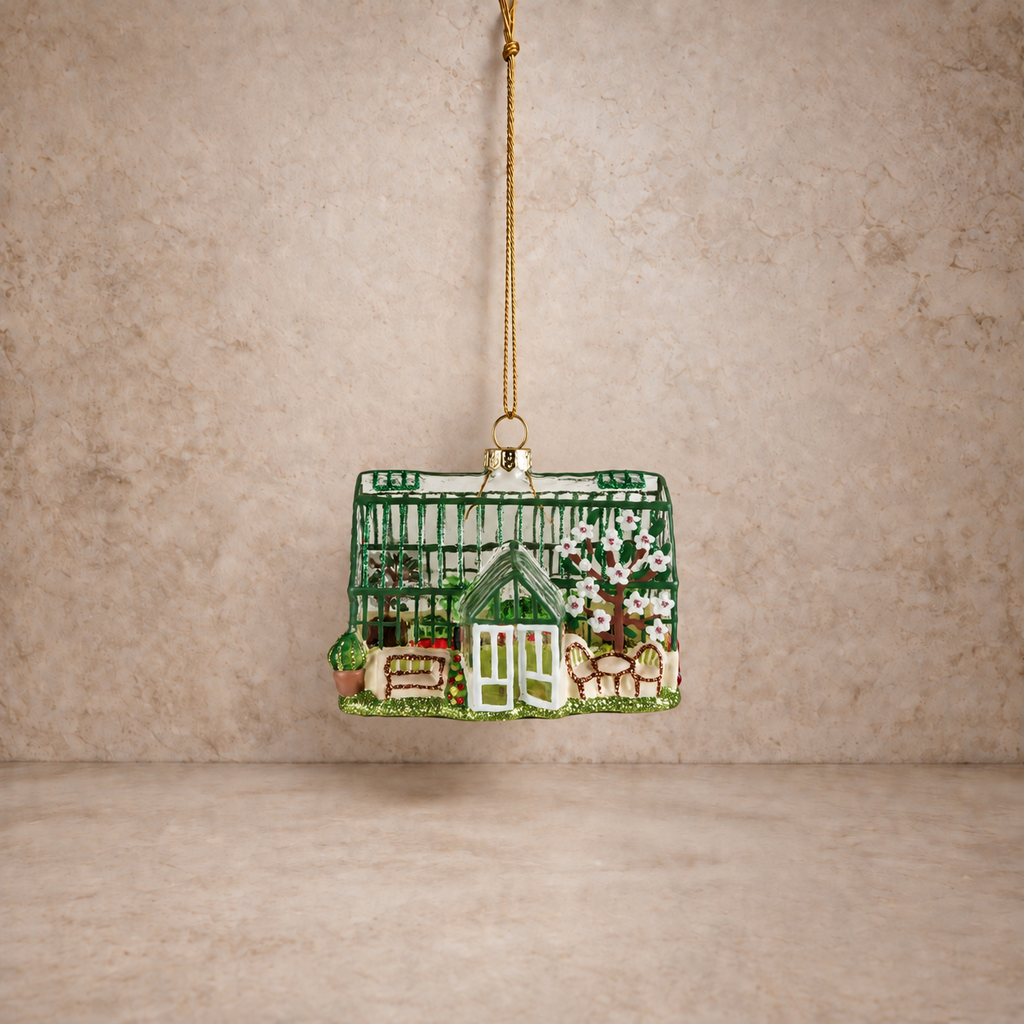 Hand Painted Glass Greenhouse Ornament w/ Glitter
