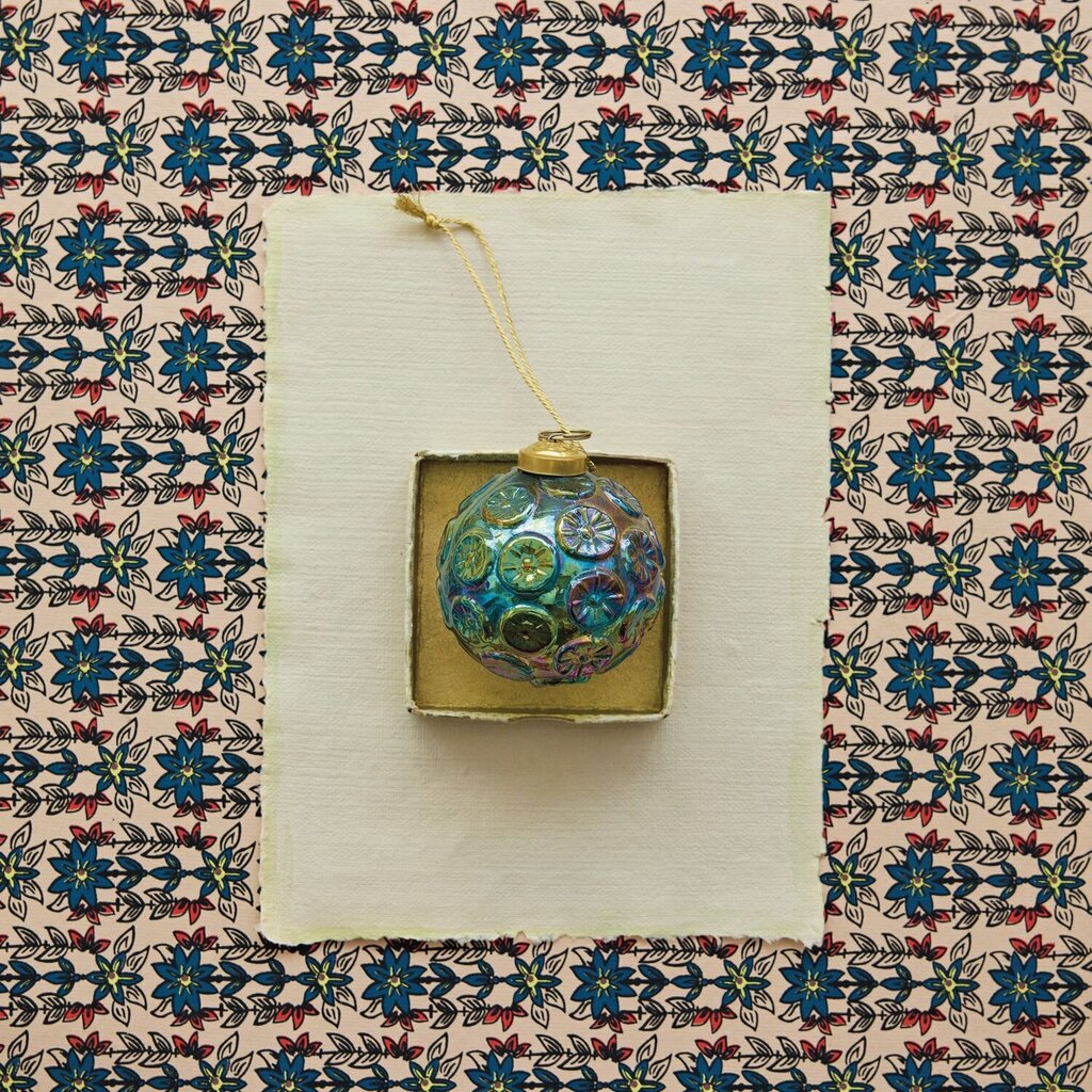 3" Iridescent Green Glass Ball Ornament