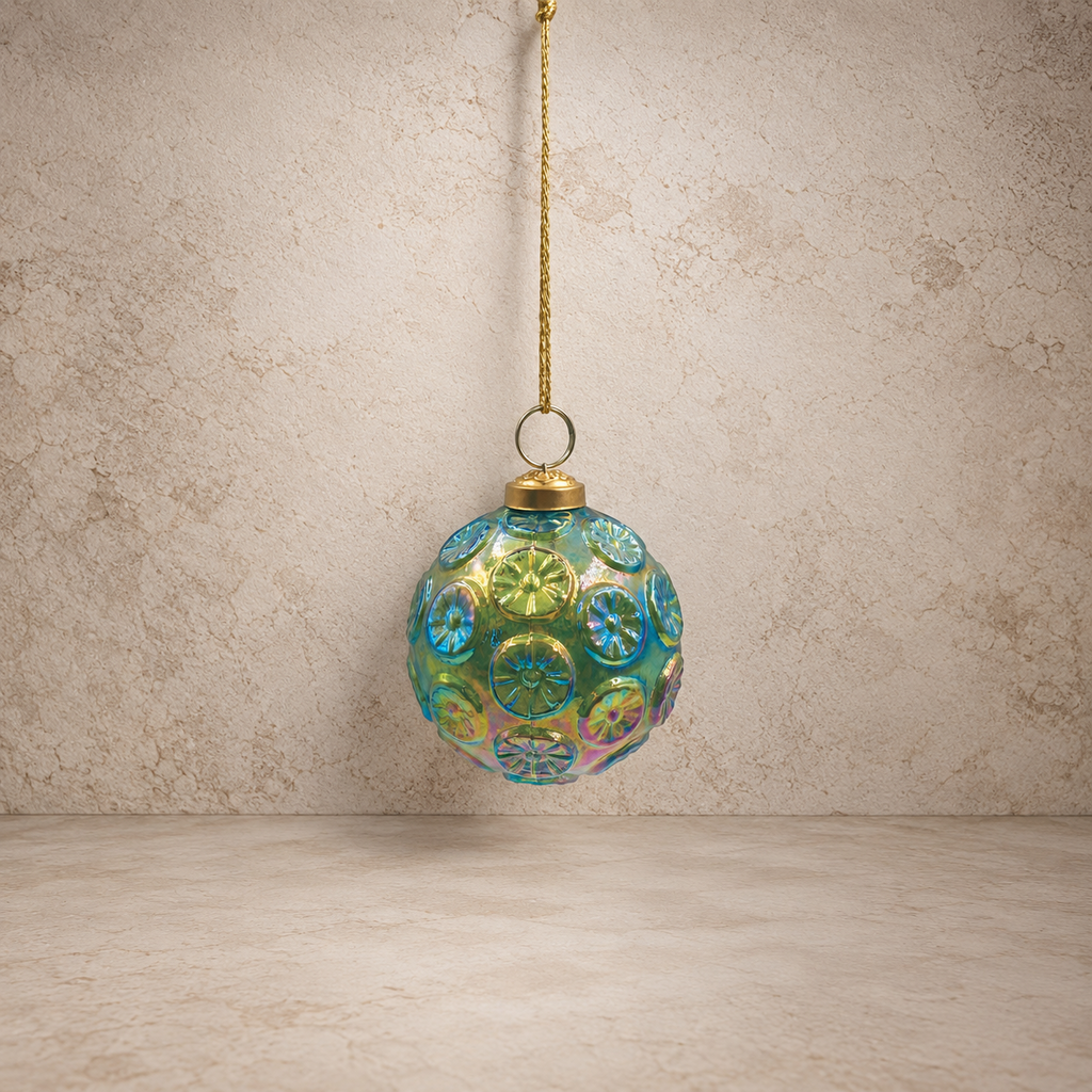 3" Iridescent Green Glass Ball Ornament