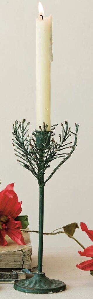 Green Metal Pine Sprig Taper Holder