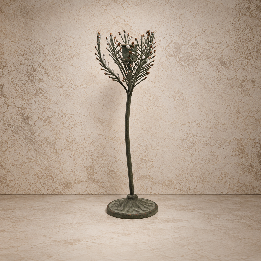 Green Metal Pine Sprig Taper Holder