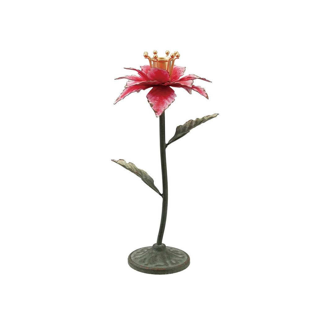 Pretty Red Metal Poinsettia Shaped Taper Holder