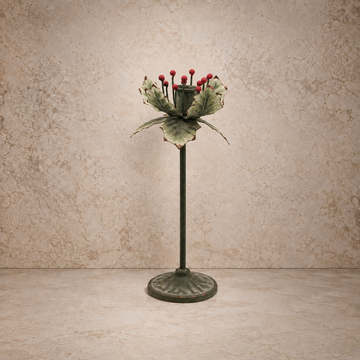 Green Metal Holly Leaf Taper Holder