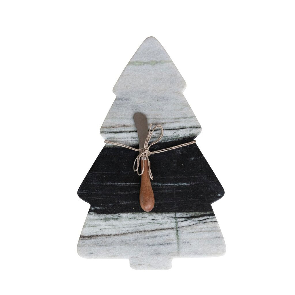 Tree Shaped Marble Cheese / Serving Board w/ Knife