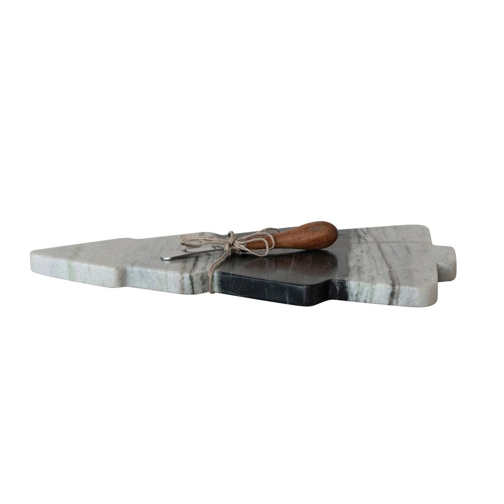Tree Shaped Marble Cheese / Serving Board w/ Knife