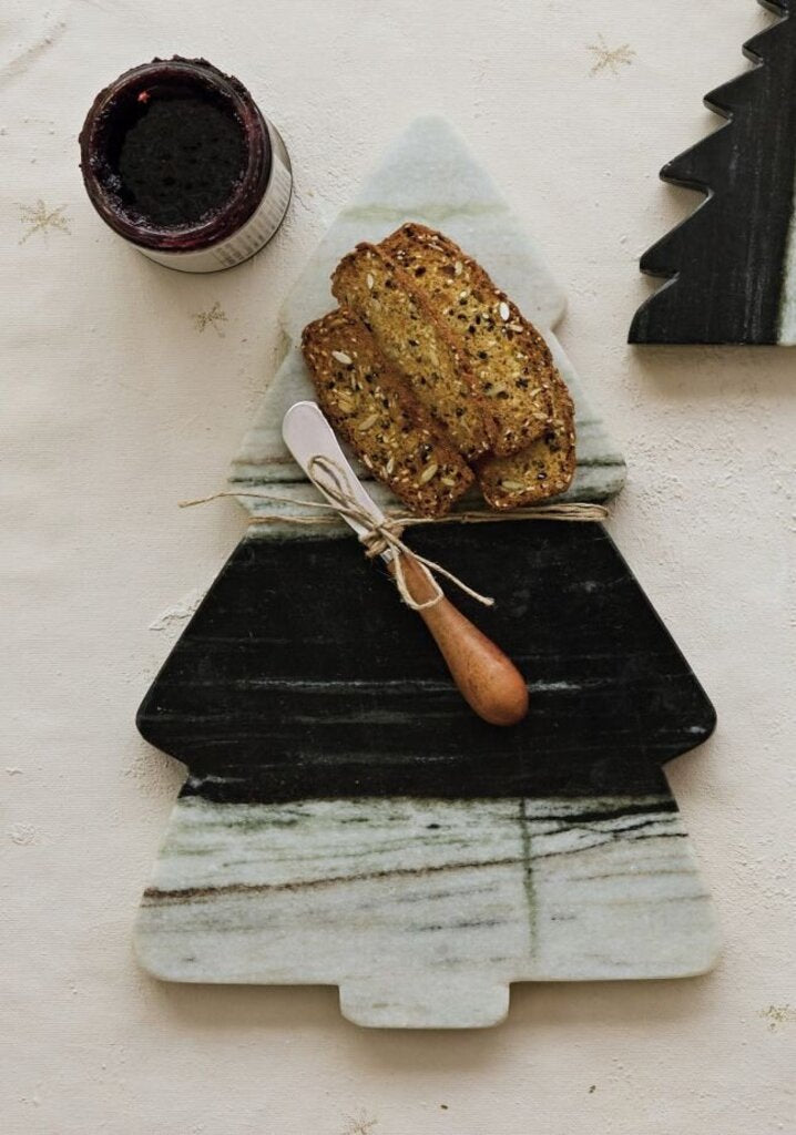 Tree Shaped Marble Cheese / Serving Board w/ Knife