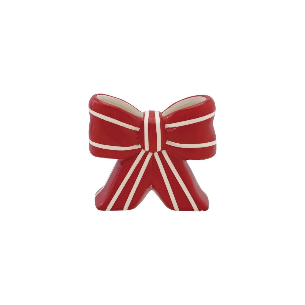 Ceramic Red + White Striped Bow Vase
