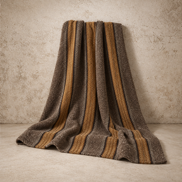 Cozy Brown + Black Striped Faux Sherpa Throw