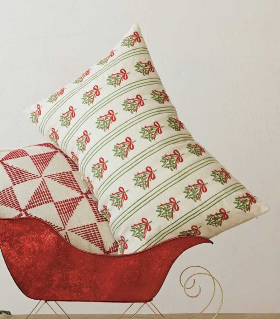 Mistletoe + Stripe Lumbar Pillow