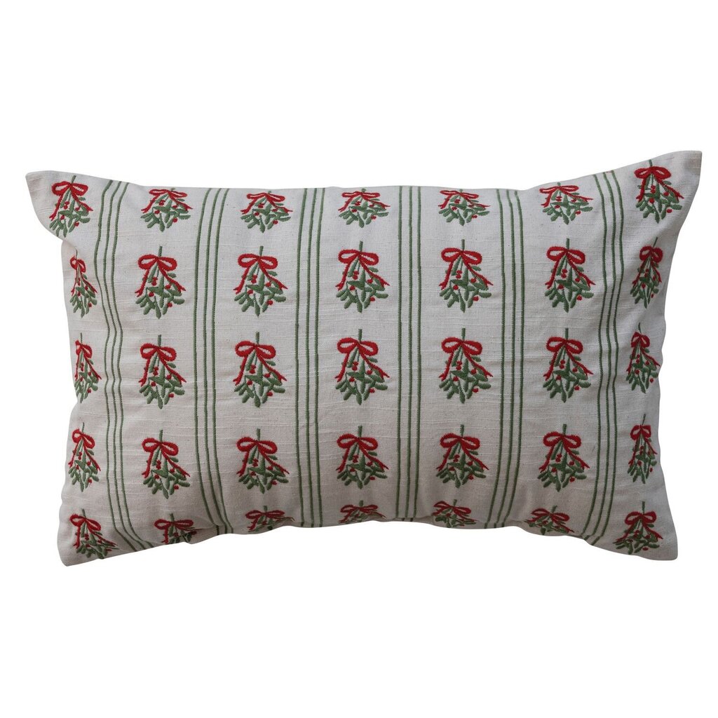 Mistletoe + Stripe Lumbar Pillow