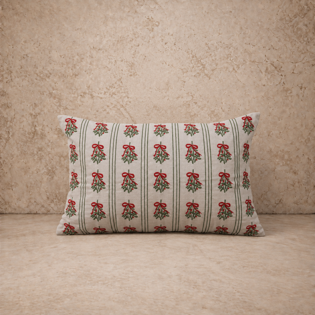 Mistletoe + Stripe Lumbar Pillow