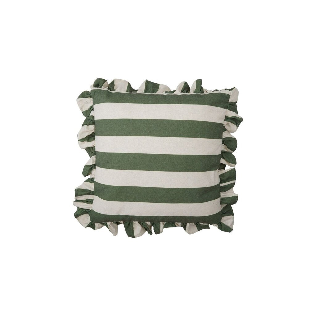 Green + Natural Striped Ruffle Pillow
