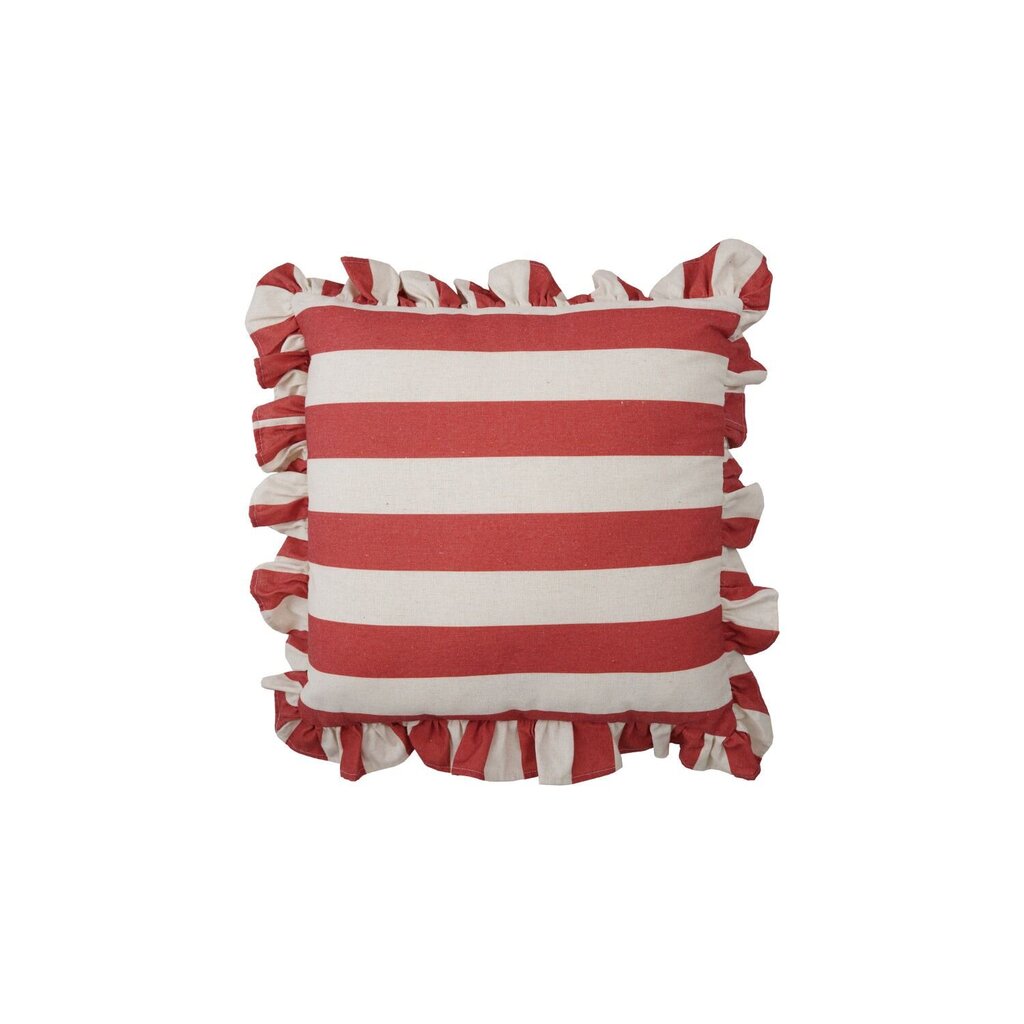 Red + Natural Striped Ruffle Pillow