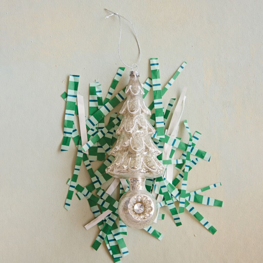 Mercury Glass Silver Tree w/ Ball Base Ornament