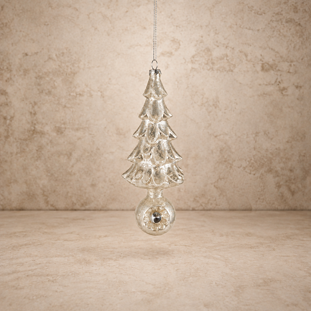 Mercury Glass Silver Tree w/ Ball Base Ornament