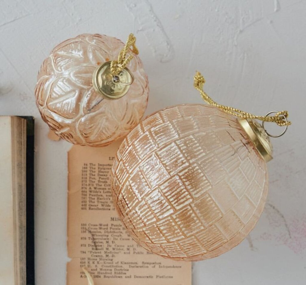 Embossed Glass Ball Ornament - Blush
