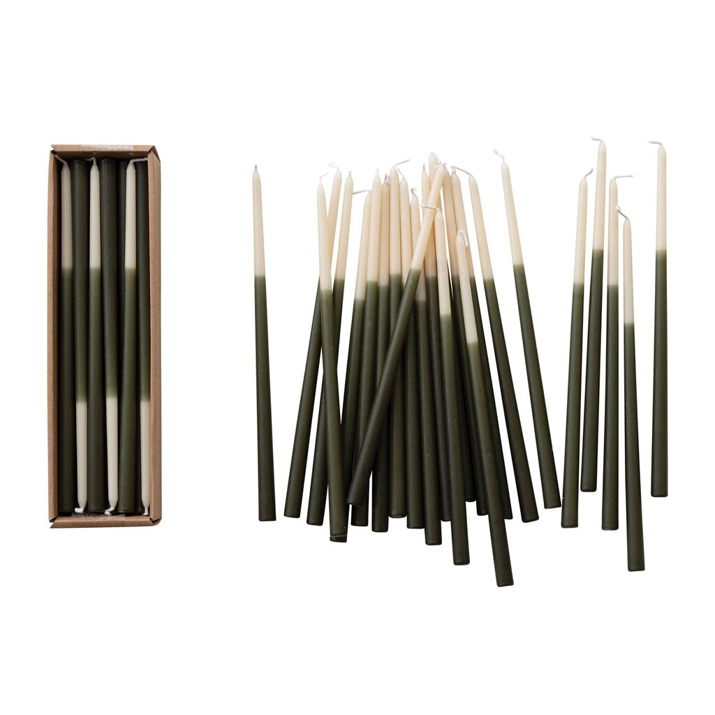Unscented Two- Tone Olive Thin Taper Candle- Set of 24