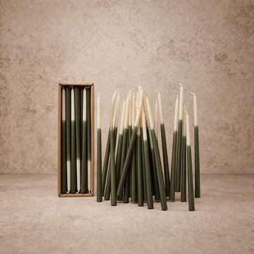 Unscented Two- Tone Olive Thin Taper Candle- Set of 24