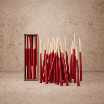 Unscented Two-Tone Red Thin Taper Candle Holder- Set of 24