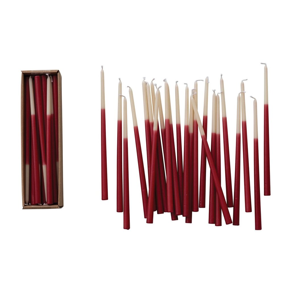 Unscented Two-Tone Red Thin Taper Candle Holder- Set of 24