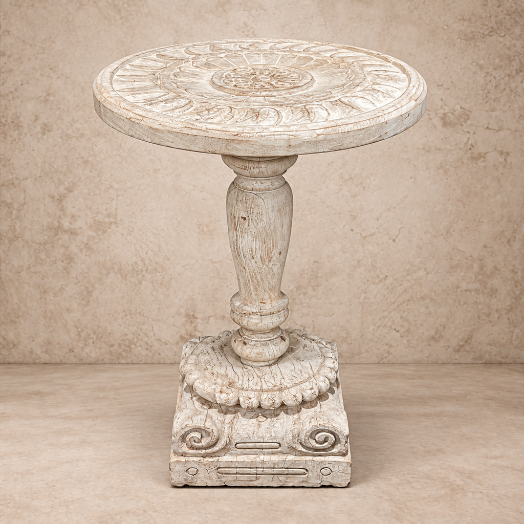 Gorgeous Old Carved Wood Pillar Base Table