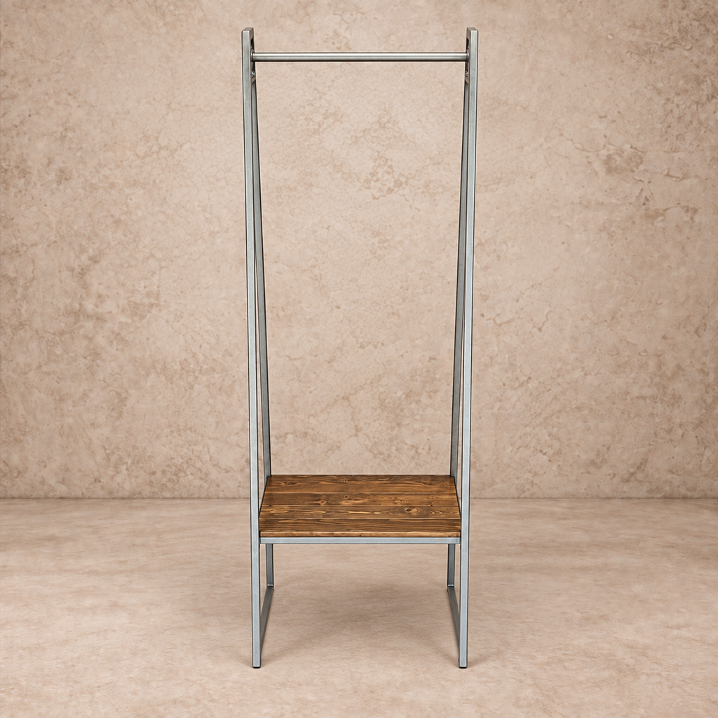 A-Frame Metal Rack with Lower Wood Shelf