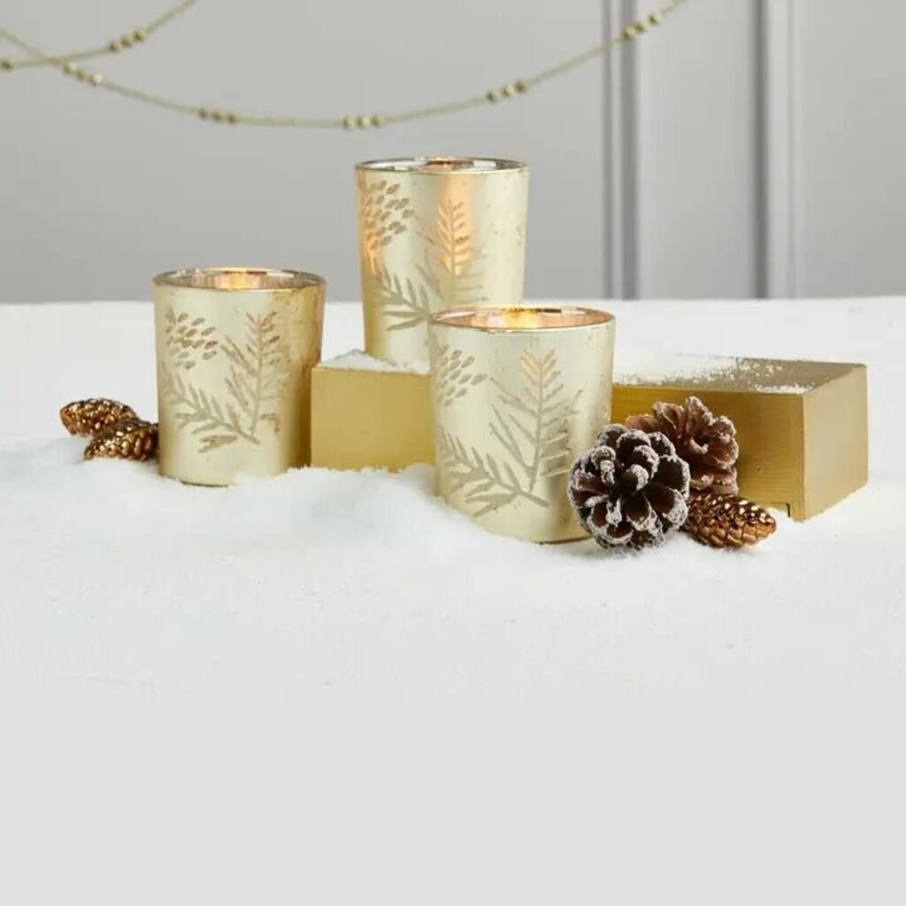 Pinecone Etched Gold Votive Holder