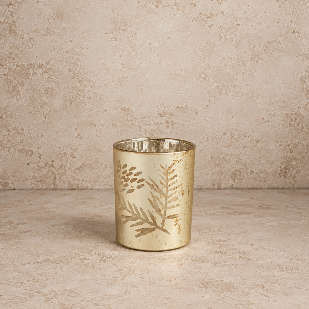 Pinecone Etched Gold Votive Holder